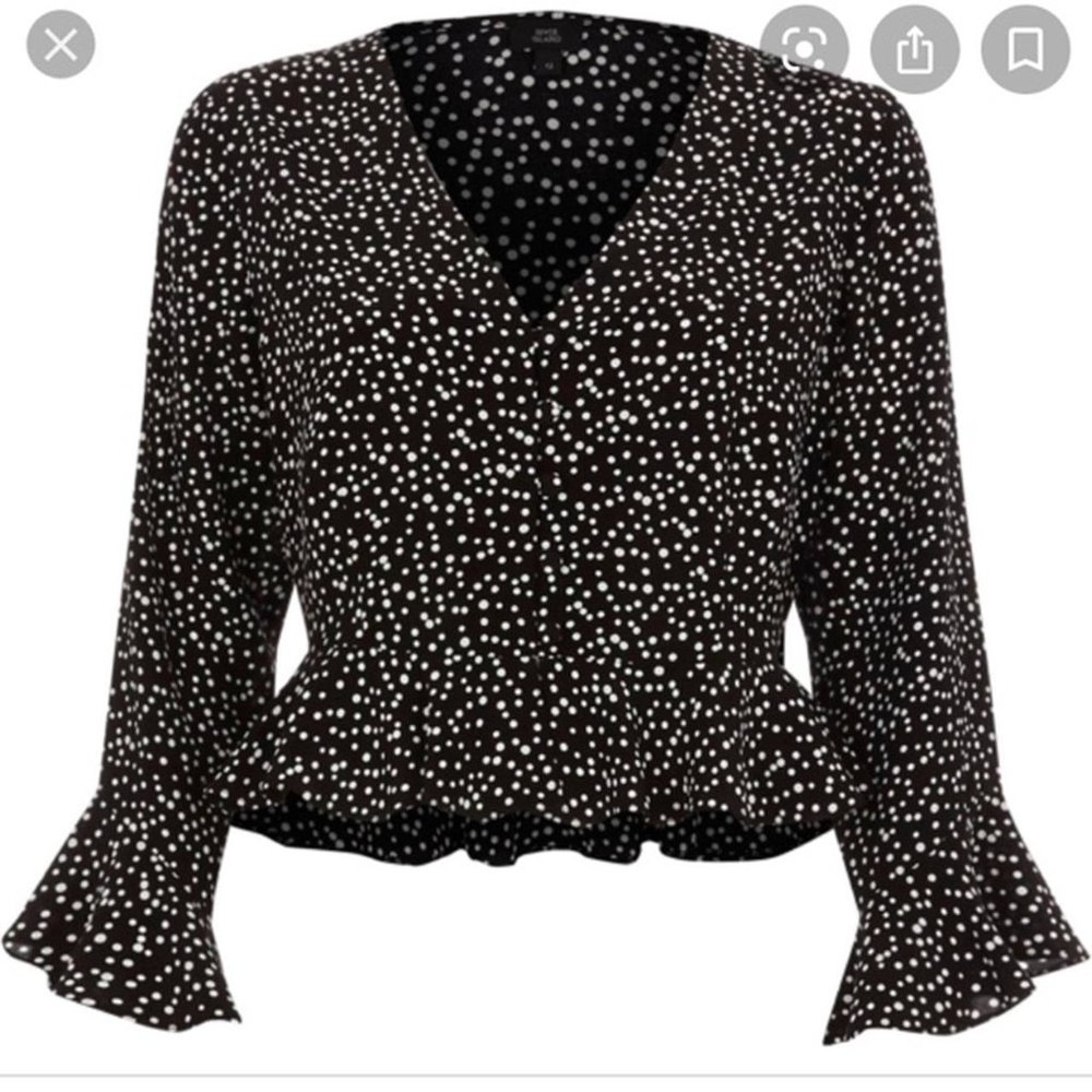river island polka dot crop button blouse